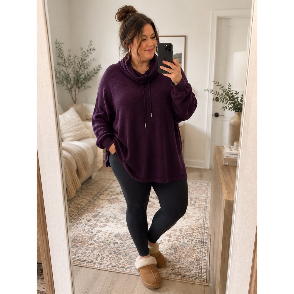 Workshop Republic Clothing Purple Cowl Neck Tunic Sweater Top Cozy Boho Size 1X